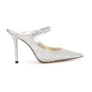 Metallic Leren Strass Pantoffels Jimmy Choo , Gray , Dames