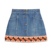 Blauwe Denim Rok met Contrasterende Zoom Valentino , Blue , Dames