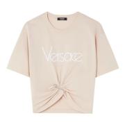 Roze Cropped T-shirt met Logo Print Versace , Pink , Dames