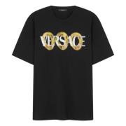 Zwart Logo Ketting Print T-shirts Polos Versace , Black , Heren