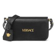 Zwarte Leren Schoudertas Versace , Black , Dames