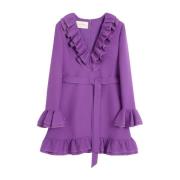 Paarse wol-zijde mix jurk met ruches Valentino , Purple , Dames