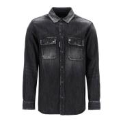 Zwarte katoenen shirt met contraststiksels Dsquared2 , Black , Heren