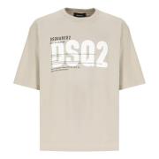 Beige Katoenen T-shirt met Logo Dsquared2 , Beige , Heren