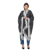 Omkeerbare poncho met franjes Pinko , Black , Dames