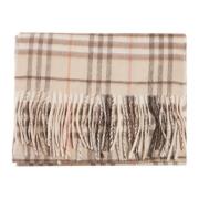 Geruite Cashmere Sjaal met Franje Burberry , Beige , Dames