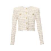 Jasje met Tweed Voorkant en Gouden Accenten Balmain , White , Dames