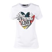 Katoenen T-shirt met Liefdesprint Love Moschino , White , Dames