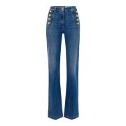 Wijde denim broek met matrozenknopen Elisabetta Franchi , Blue , Dames