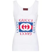 Rib Katoenen Tanktop met Gucci Print Gucci , White , Dames