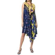 Blauwe Bloemen Sjaal Jurk met Asymmetrische Zoom Balenciaga , Multicol...