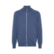 Indigo Cashmere Zip-Up Jumper Brunello Cucinelli , Blue , Heren