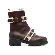 Goudkleurige Rockstud Enkellaarzen Valentino , Brown , Dames