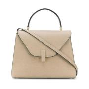 Media Iside Leren Schoudertas Valextra , Beige , Dames