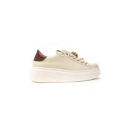 Latte leren oversized sneakers voor dames Gio+ , Beige , Dames