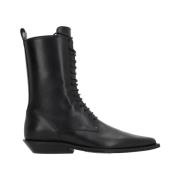 Zwarte leren veterboots Ann Demeulemeester , Black , Dames