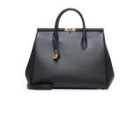 Zwarte leren handtas met slot Dolce & Gabbana , Black , Dames