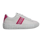 Wit Roze Leren Sneakers met Logo Versace , White , Heren