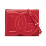 Rode kalfsleren schoudertas met 3D-logo Dolce & Gabbana , Red , Dames