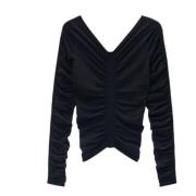 Wijde V-hals Gerimpelde Pullover Zwart Alexander Wang , Black , Dames