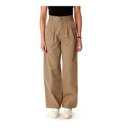 Hoge Taille Loose Fit Katoenen Broek Carhartt Wip , Beige , Dames