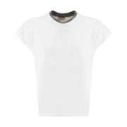 Contrast Crew Neck Katoenen T-shirt Peserico , White , Dames