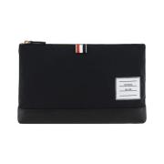 Pouch Tas met Bovenrits en Leren Basis Thom Browne , Black , Heren