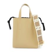 Beige Leren Shopping Tas met Korte Handvatten Marni , Beige , Dames