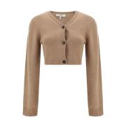 Geribbelde Cashmere Cropped Cardigan met Knoopsluiting Chloé , Brown ,...