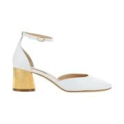 Chunky Heel Kalbslederen Pumps met Enkelband Casadei , White , Dames