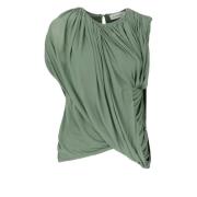 Groene Zijden Viscose Top met Drape Lanvin , Green , Dames