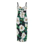 Elegante Zwarte Bloemen Midi Jurk Dolce & Gabbana , Multicolor , Dames