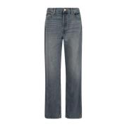 Klassieke katoenen jeans met leren patch Re/Done , Blue , Dames