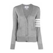 Grijze Wollen Cardigan met 4-Bar Intarsia Thom Browne , Gray , Dames