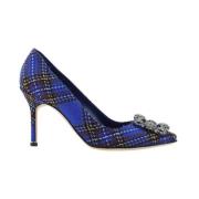 Tartan Wol Pumps met Kristallen Gesp Manolo Blahnik , Blue , Dames