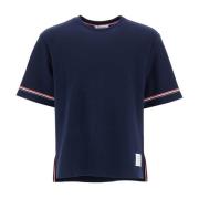 Navy Gestreept T-shirt met Wijde Hals Thom Browne , Blue , Heren