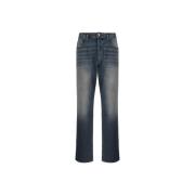 Vintage Versleten-Effekt Jeans met Leren Patch Diesel , Blue , Heren