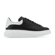 Zwarte Leren Sneakers met Witte Hiel Alexander McQueen , Black , Heren