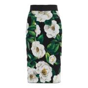 Bloemen Zwarte Knielange Rok Dolce & Gabbana , Multicolor , Dames