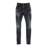 Zwarte Slim Fit Jeans met Verfspatten Dsquared2 , Black , Heren