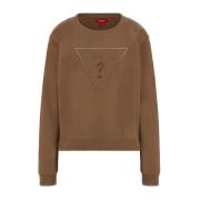 Logo Strass Longsleeve T-shirt Guess , Brown , Dames