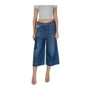 Blauwe Cropped Katoenmix Jeans Broek Replay , Blue , Dames