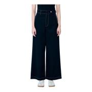 Hoge Taille Wide-Leg Broek met Topstitching Moncler , Black , Dames