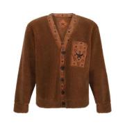 Monogram Shearling V-Neck Cardigan MCM , Brown , Heren