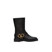 VLogo Signature Leren Enkellaarzen Valentino Garavani , Black , Dames