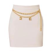 Stretch Crêpe Minirok met Kettingriem Elisabetta Franchi , White , Dam...