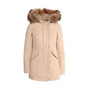 Luxe eendendons parka met wasbeer bont Woolrich , White , Dames