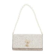 Glitter Zand Ketting Portemonnee met Witte Parels Jimmy Choo , Beige ,...