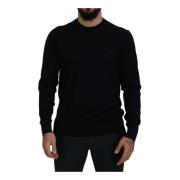 Zwarte Wol Logo Pullover Trui Dolce & Gabbana , Black , Heren