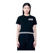 Logo Print Katoenen T-shirt Moncler , Black , Dames